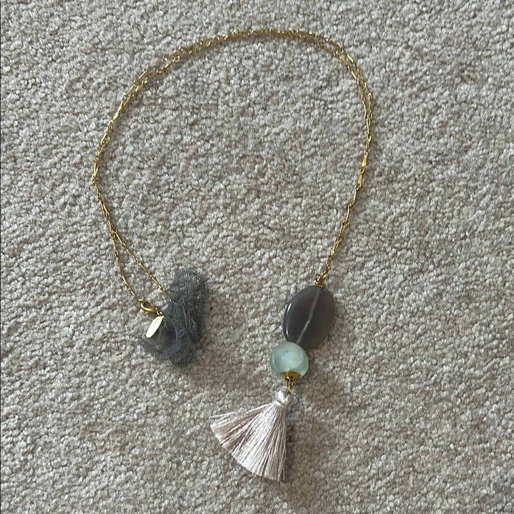 Lenora Dame Elegant Gold and Gray Tassel Necklace